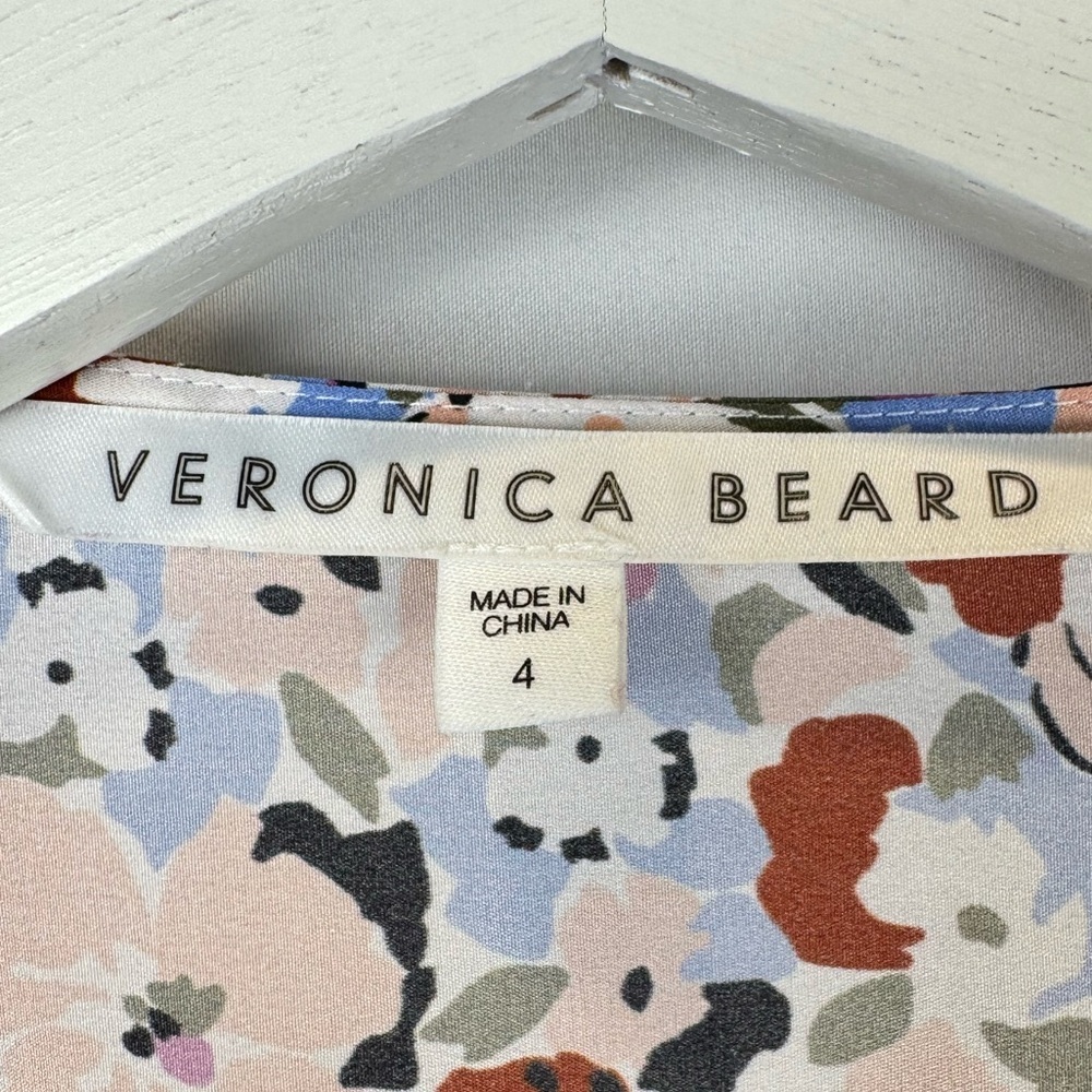 Veronica Beard Marla Ruched Floral Dress Short Flutter Sleeves Silk Blend Size 4 - Picture 15 of 16
